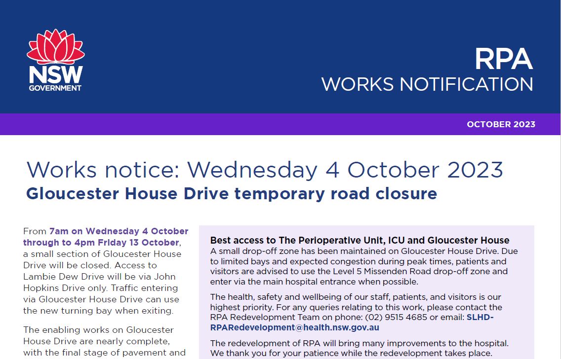 4 October 2023 - Gloucester House Drive road closure