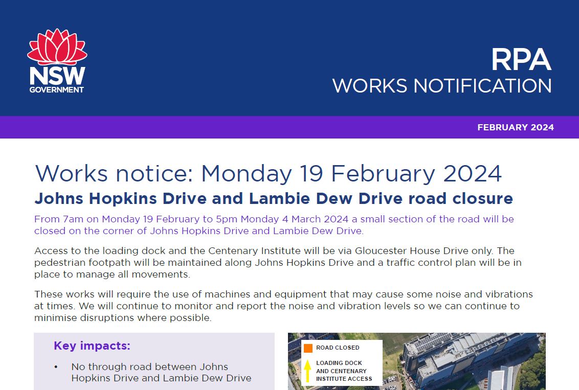 19 February 2024 - Johns Hopkins Drive road closure